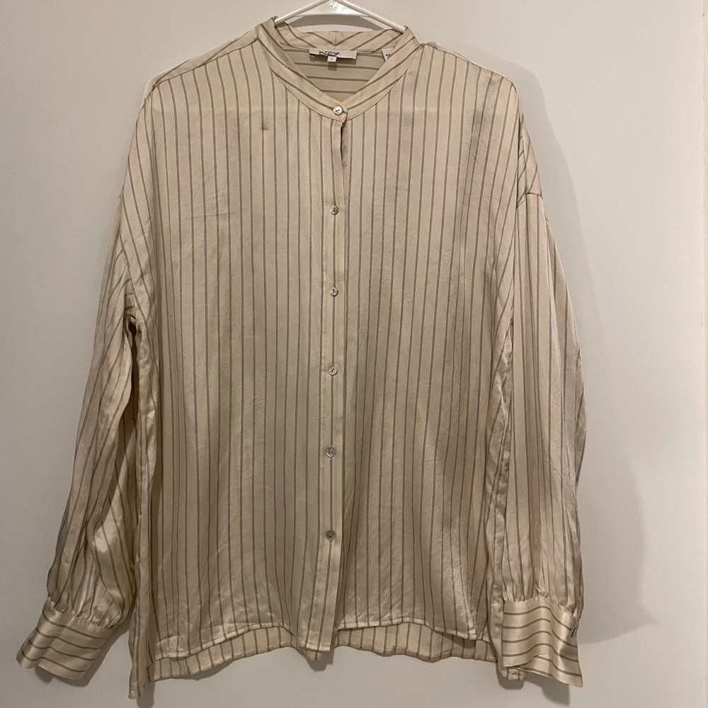 Vince Champagne Pinstripe Button Front Silk Blouse